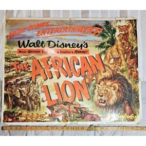 1955 The African Lion Original Walt Disney 28x22 Litho Movie Poster Very Rare US